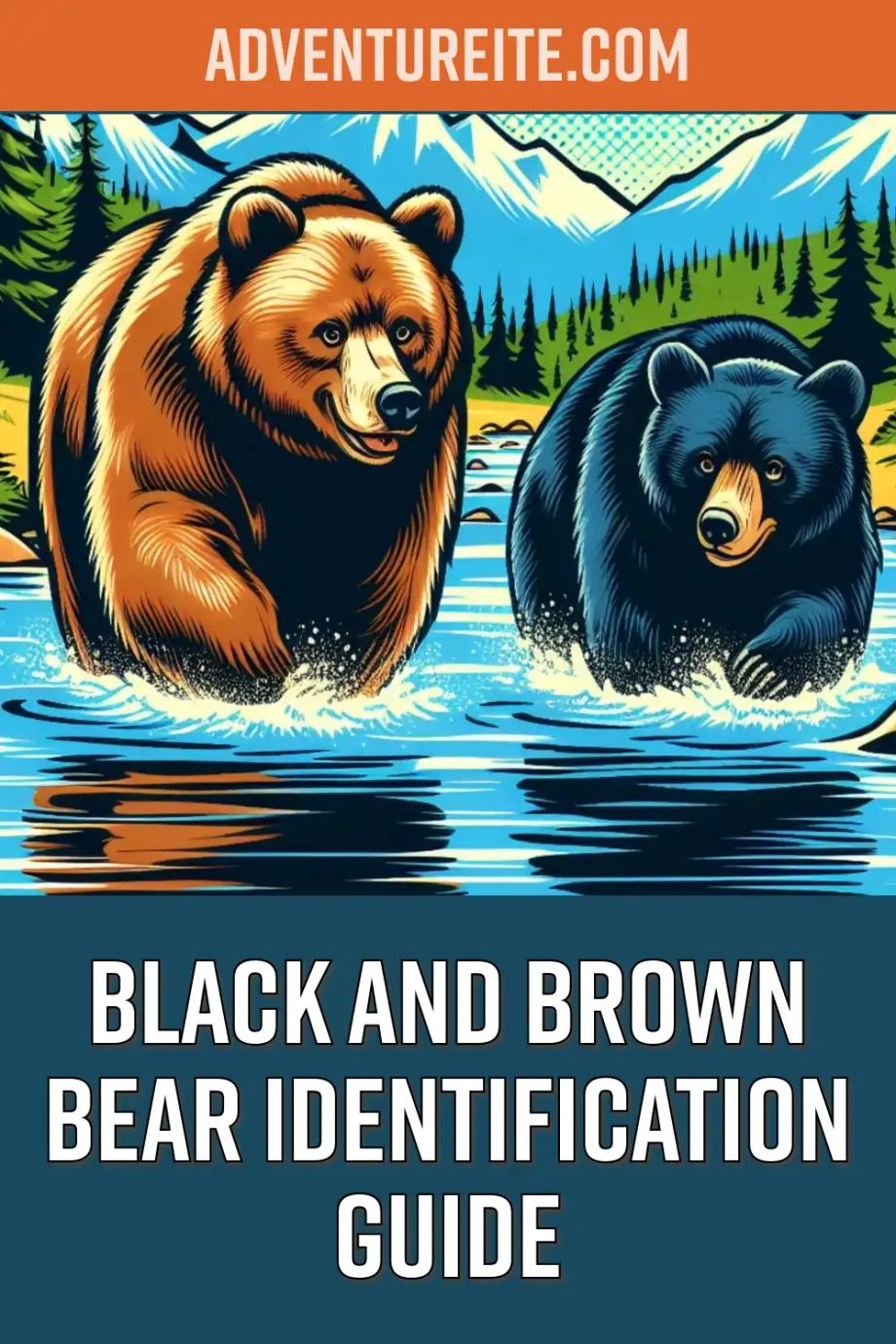 A black and brown bear playing in the river