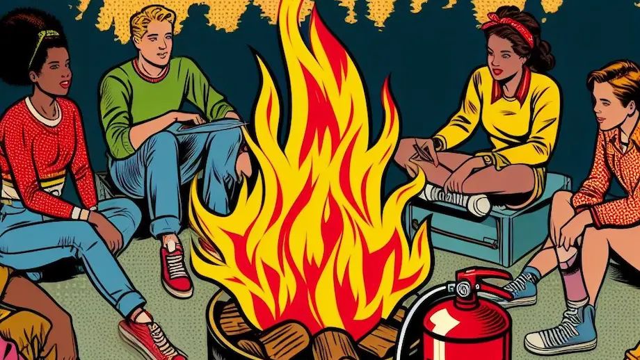 A campsite with a safe campfire