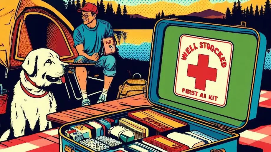 A camper using a first aid kit