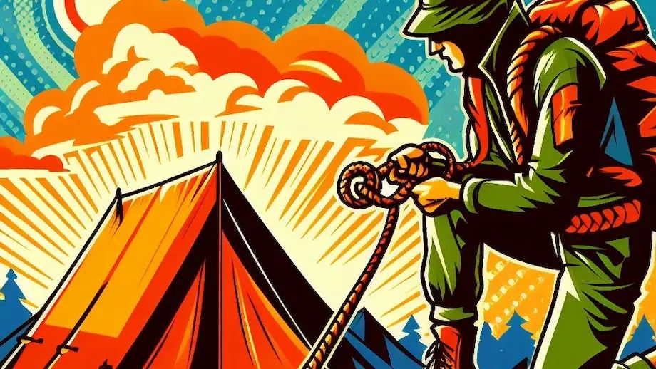 A camper using nylon rope at camp