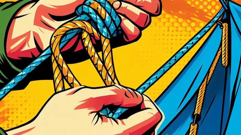 A camper tying ropes together at camp