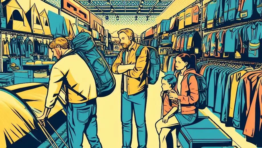 A family shopping for a camping tent