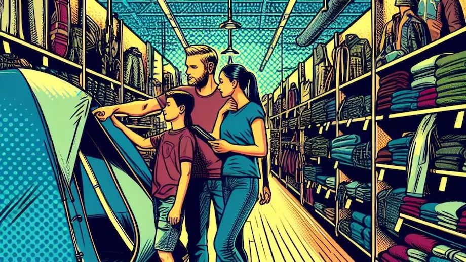 A family buying a camping tent