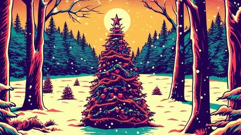 A Christmas tree in the woods