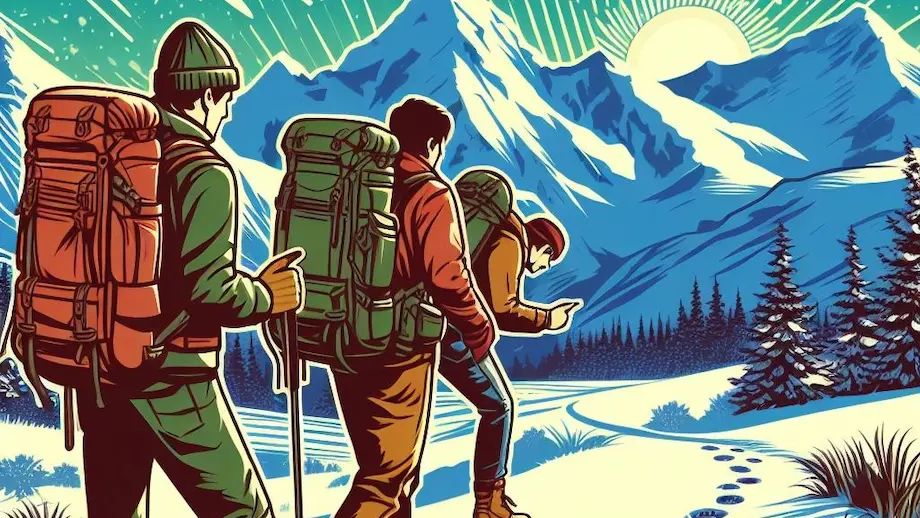 A group of hikers examining animal tracks