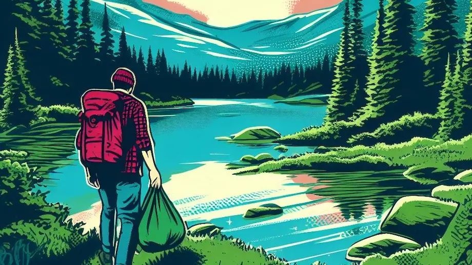 A hiker packing out their trash