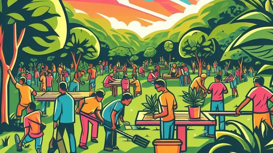 A group of people cleaning up the outdoors